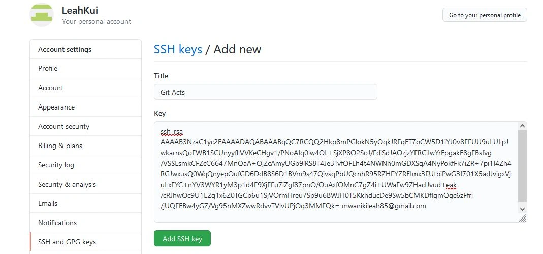 Adding SSH key to your Github account