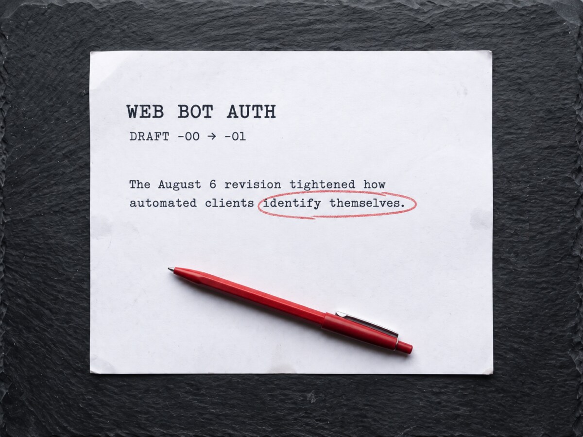 Web Bot Auth draft -00 to -01 on paper with red pen and circled text